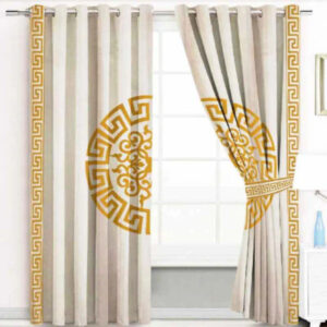 Luxury Splendid Velvet Curtain - Beige & Golden (0001)